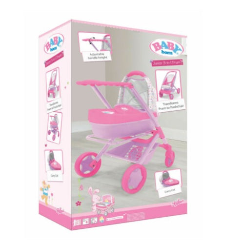 Baby Born Junior 3 In 1 Pram Convertible Doll Pushchair Stroller- Detachable Cot - Sydney Electronics
