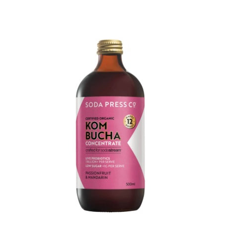 SodaStream 500ml Soda Press Kombucha Passionfruit/Mandarin Syrup- 50% Less Sugar