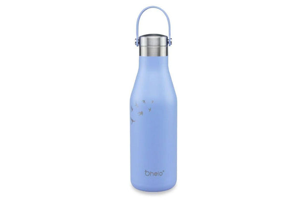 OHelo 500ml Delicate Water Insulated Thermal Travel Mug Blue Bottle With Handle/ Strap- Etched Swallow Designs