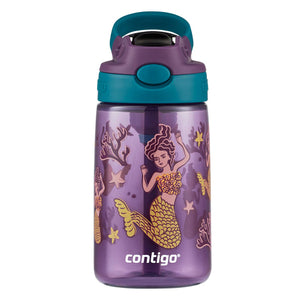 Contigo Kids 414ml Autospout Water Drink Bottle with Straw- Mermaids BPA Free & Dishwasher Safe- Great For Kids School/ Trips/ Activities