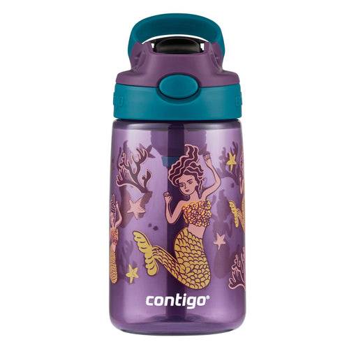 Contigo Kids 414ml Autospout Water Drink Bottle with Straw- Mermaids BPA Free & Dishwasher Safe- Great For Kids School/ Trips/ Activities
