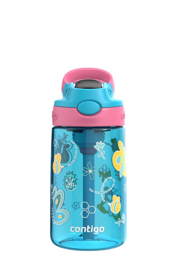 Contigo Kids 414ml Autospout Butterflies Water Drink Bottle with Straw- BPA Free & Dishwasher Safe- Great For Kids School/ Trips/ Activities