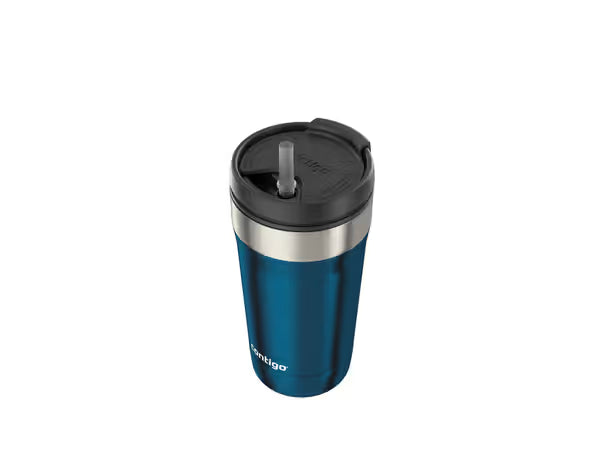 Contigo 473ml Uptown Dual Sip Tumbler Insulated Travel Mug Integrated Straw/ Spout - Keep Drinks Hot/ Cold Blueberry