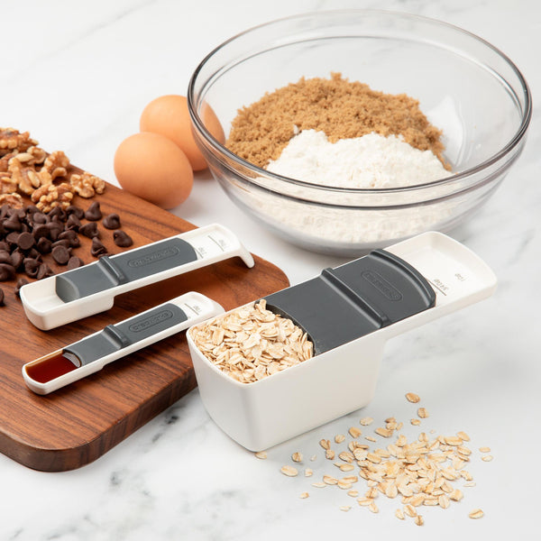 Progressive Adjustable Measuring Cup & Spoon Set- Smooth Slide Mechanism/ Clear Measurement Markings