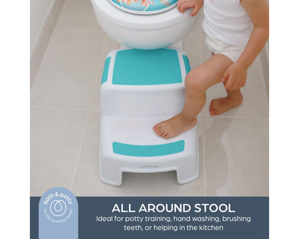 DreamBaby 2- Up Step Stool For Kids Potty Training Toilet - Helps Toddlers Take First Step/ Sturdy Durable- Aqua & White F685