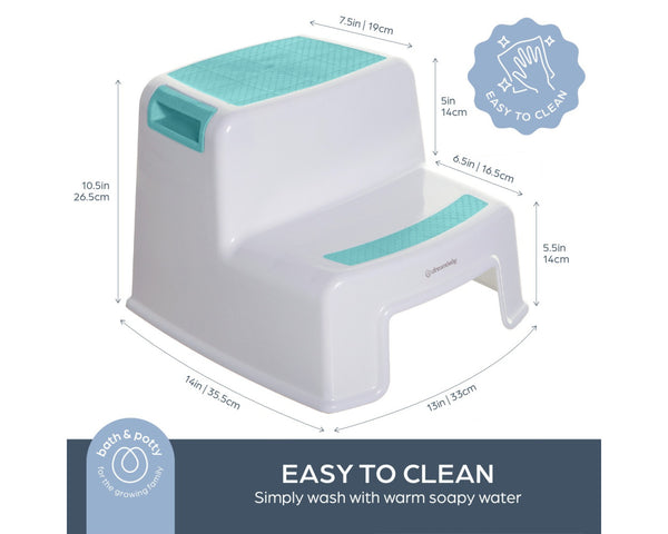 DreamBaby 2- Up Step Stool For Kids Potty Training Toilet - Helps Toddlers Take First Step/ Sturdy Durable- Aqua & White F685