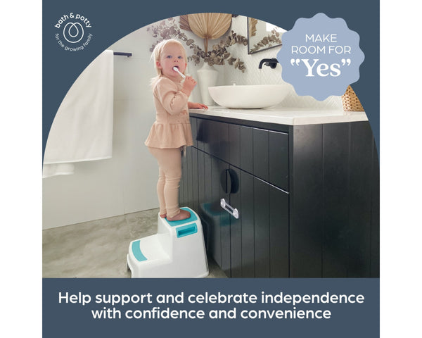 DreamBaby 2- Up Step Stool For Kids Potty Training Toilet - Helps Toddlers Take First Step/ Sturdy Durable- Aqua & White F685