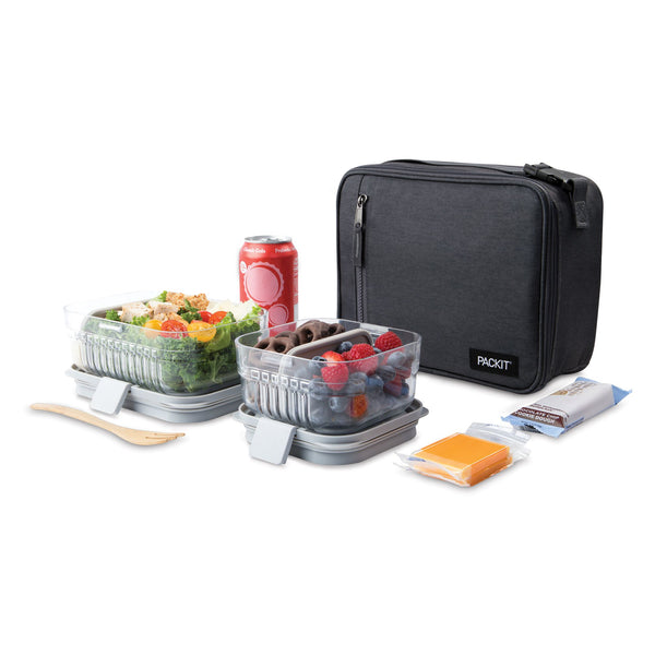 PackIt Classic Freezable Lunch Box Cooler- Top Load Design Lunchbox City Charcoal