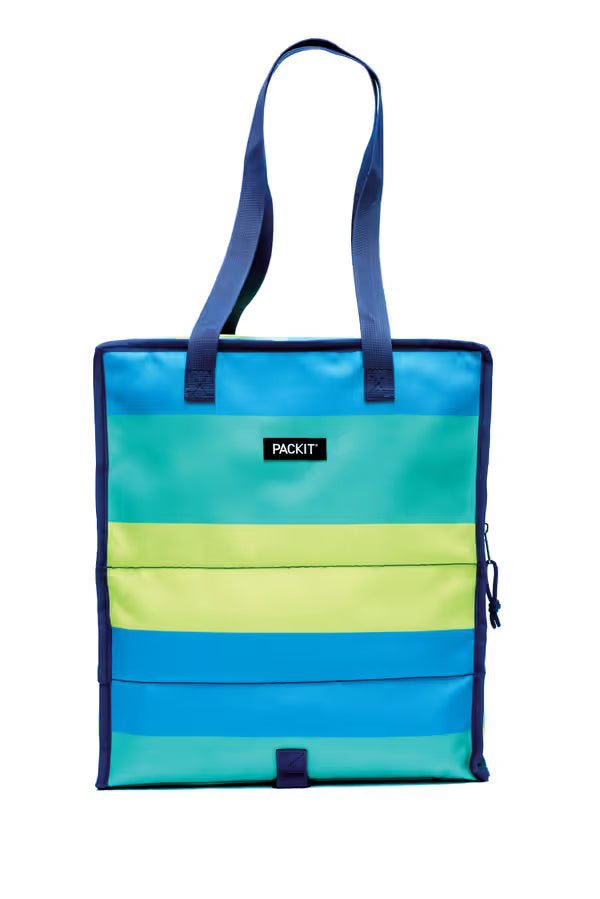 PackIt Freezable Grocery Tote Bag Cooler- Perfect For Shopping/ Kitchen/ Reusable Blue
