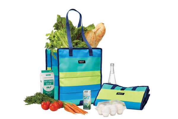 PackIt Freezable Grocery Tote Bag Cooler- Perfect For Shopping/ Kitchen/ Reusable Blue