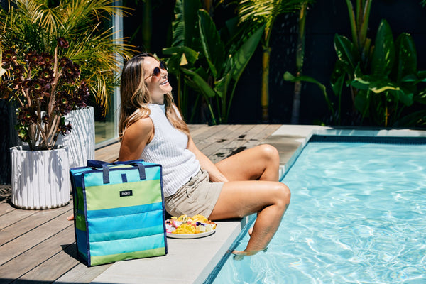 PackIt Freezable Grocery Tote Bag Cooler- Perfect For Shopping/ Kitchen/ Reusable Blue