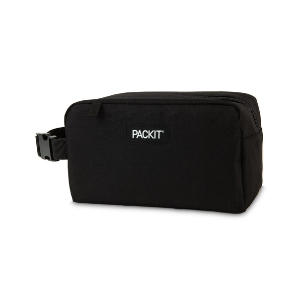 PackIt Freezable Snack Box Black Lunchbox Cooler- Collapses Flat/ Freezes Overnight/ Buckle Handle Clips