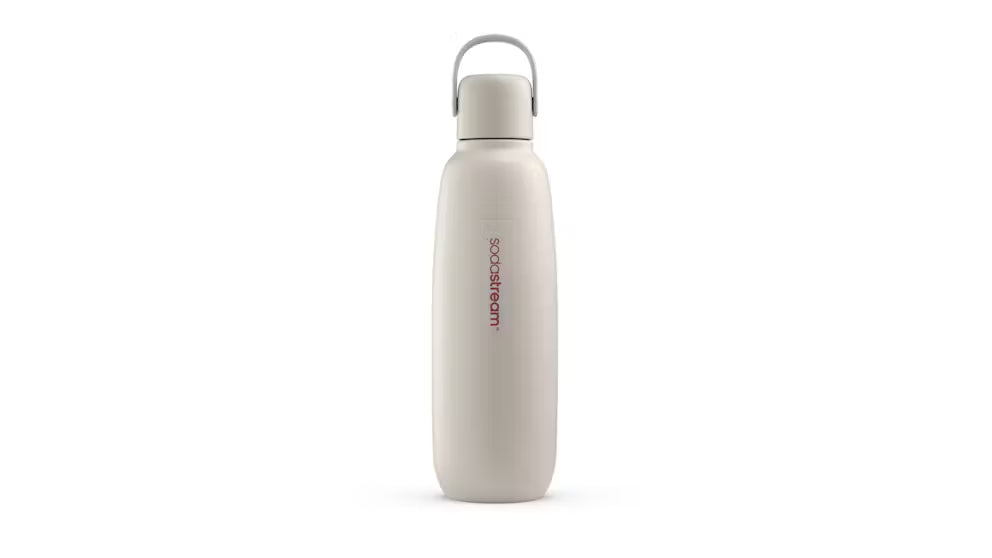 SodaStream 0.9L 900mL Stainless Steel Single Fizz & Go Cool Bottle - Enjoy On The Go/ Carrying Handle Sand