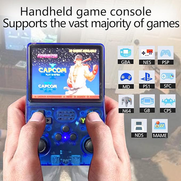 20,000 Game 3.5" Screen Handheld Mini Retro Gaming Console Video System 64GB- Blue R36S