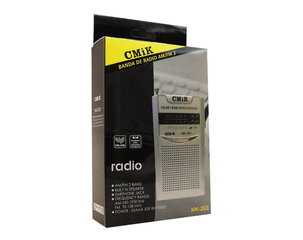 Cmik Portable AM/ FM Radio with Built-in Speaker/ Earphone Jack- Compact/ Lightweight MK-203