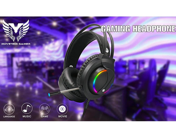 Moveteck Wired Gaming Headset Headphones With Built- In Microphone & LED Light- Compatible With PS5/ PS4/ Xbox/ PC/ Xbox CT019