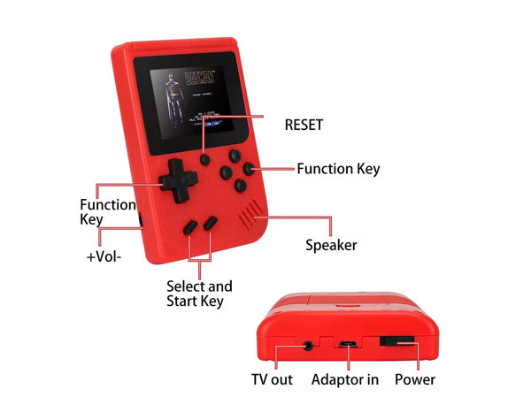 Kouvolsen 3" Screen 400 Game Handheld Mini Retro Gaming Console- Connect To TV Red