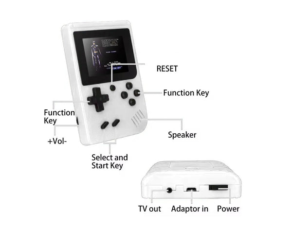 Kouvolsen 3" Screen 400 Game Handheld Mini Retro Gaming Console- Connect To TV White