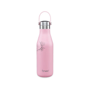 OHelo 500ml Delicate Water Insulated Thermal Travel Mug Pink Bottle With Handle/ Strap-  Etched Blossoms Designs