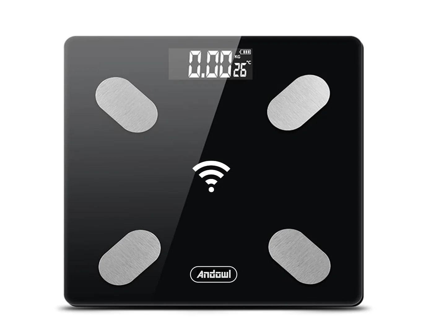 Andowl Smart Digital Bathroom Scale with LED- Auto On Off Function/ Safety Glass Platform