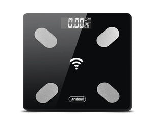 Andowl Smart Digital Bathroom Scale with LED- Auto On Off Function/ Safety Glass Platform