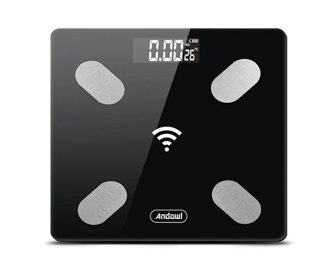 Andowl Smart Digital Bathroom Scale with LED- Auto On Off Function/ Safety Glass Platform