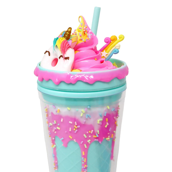 Pink Poppy Kids Drinking Sipping Cup Unicorn Donut Blue- Perfect For Kids School/ Party/ Everyday Use