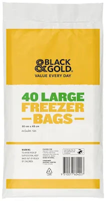 Black & Gold Freezer Bags Large 160pcs Total (40 Each) -Suitable For Freezing Storing/ Resealable