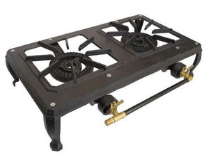 Auscrown LPG Double Burner Country Cooker Cast Iron with 1.2m Hose Regulator