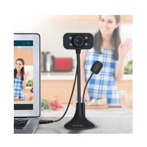 Bonelk 1080P FHD USB Desktop Webcam Flexible Neck w/ Inbuilt LED Lights For PC
