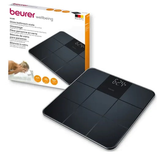 Beurer Pure Black Digital Glass Bathroom Scale- Magic LED Invisible Display