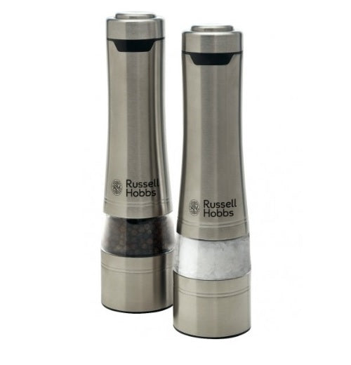 Russell Hobbs 2 Set Brushed Stainless Steel Salt & Pepper Mills- Battery Effect