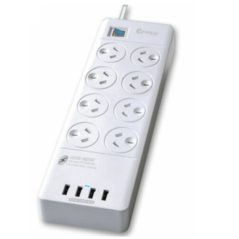 Sansai 8 Way Outlets Socket Power Board w/ Surge Protector- 4 USB Charging
