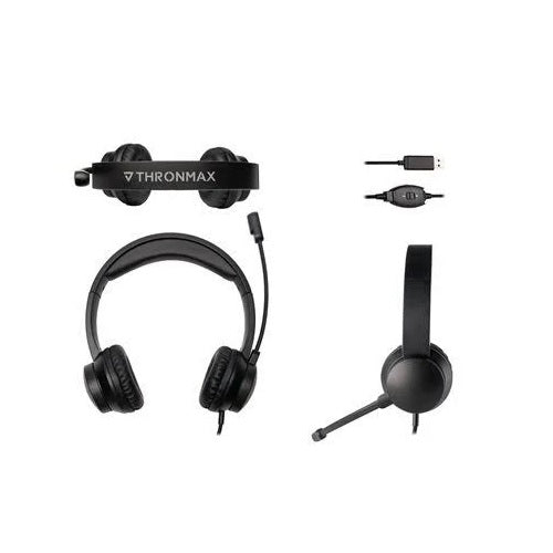 Thronmax USB On Ear Computer Video Headphones/ Headset with Built In Microphone