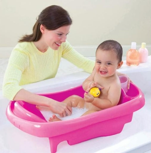 The First Years Newborn to Toddler Bath Tub w/ Sling Baby/ Infant Bathing- Pink