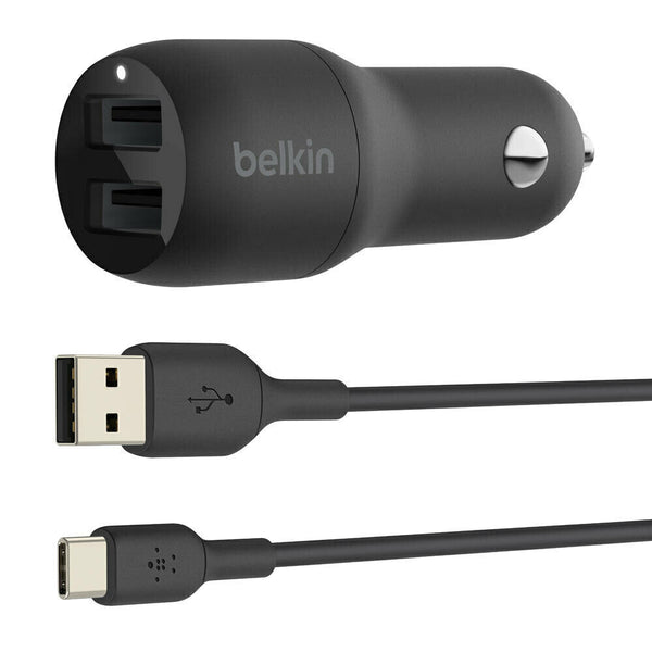 Belkin BOOSTCHARGE Dual USB-A Car Charger 24W + USB-A to USB-C Cable For Samsung