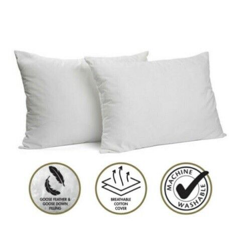 Hacienda 2PK Luxurious Goose Feather & Down Fitting Pillow-1000gsm 75cm Washable - Sydney Electronics