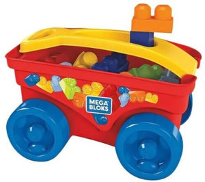 Mega Bloks Pull 'n Play Wagon w/ Building Block Playset- Kids Fun
