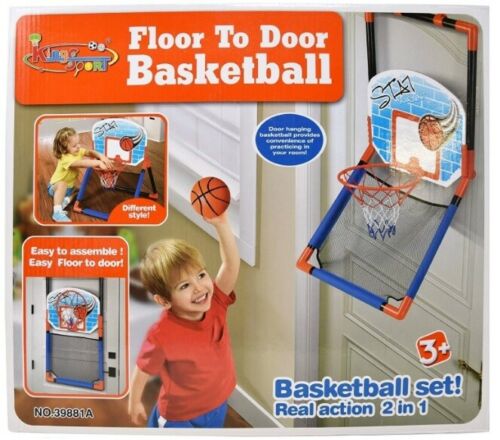 Toddler Kids 2 in 1 Mini Basketball Door To Floor Basketball Set Mounted Fun