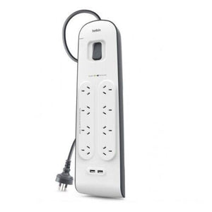Belkin Surge Plus 8 Way Outlet Surge Protector Powerboard with Dual USB Charging
